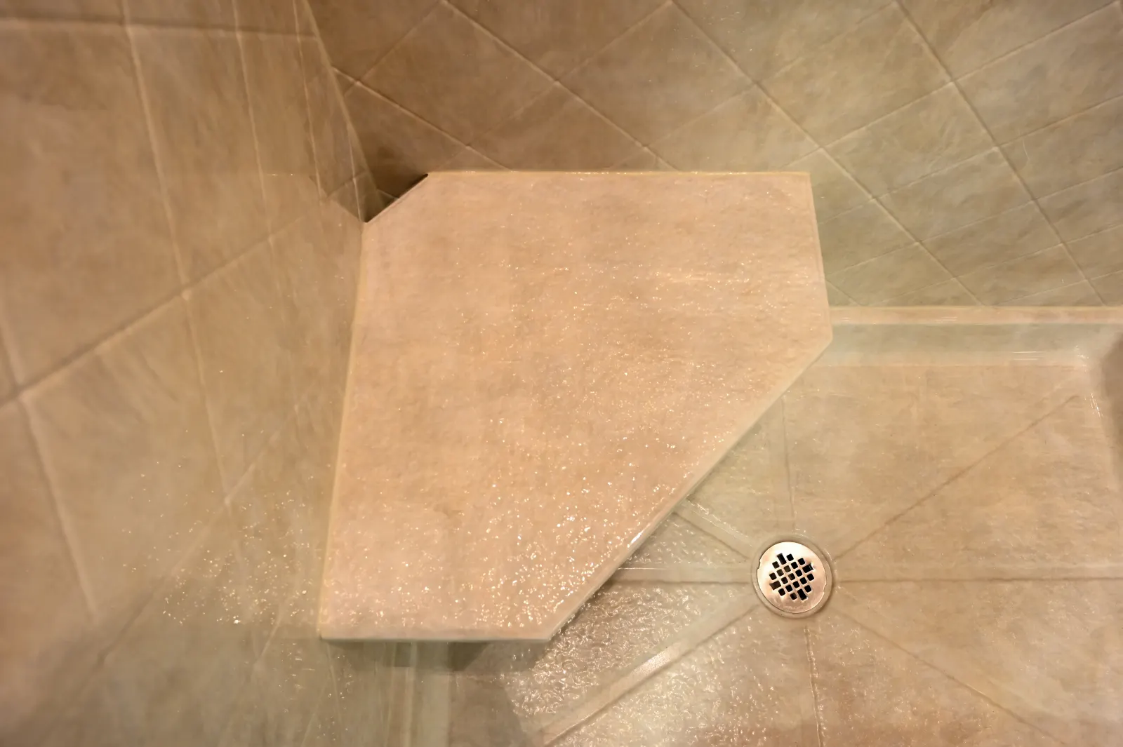 Beige corner shower seat