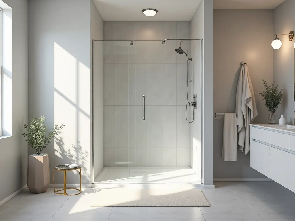 Frameless pivot door walk in shower