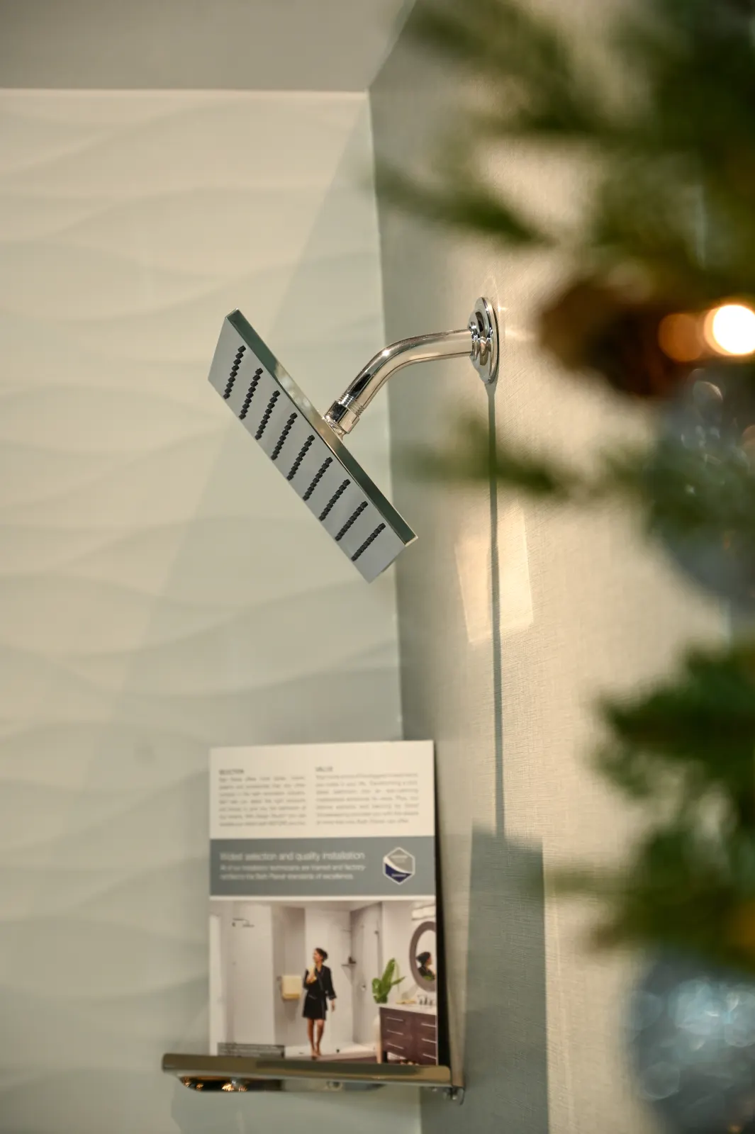 Rain shower head, showroom Christmas decor