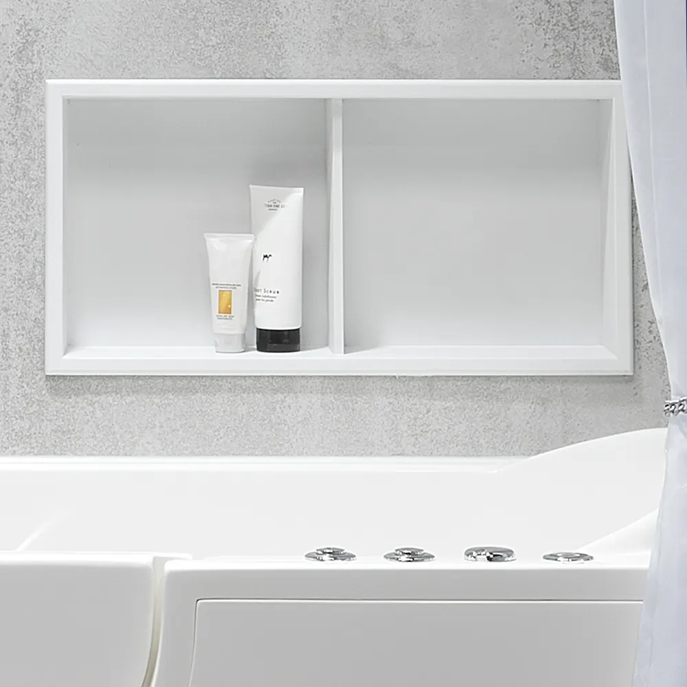 Recessed niche with toiletries over tub
