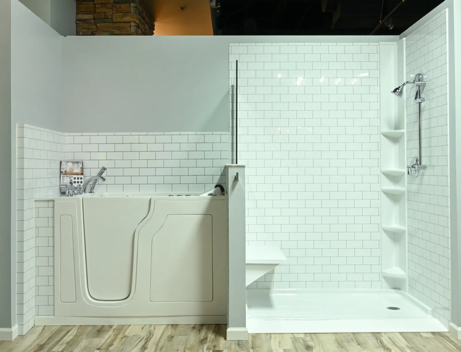 Showroom display: walk in tub with shower