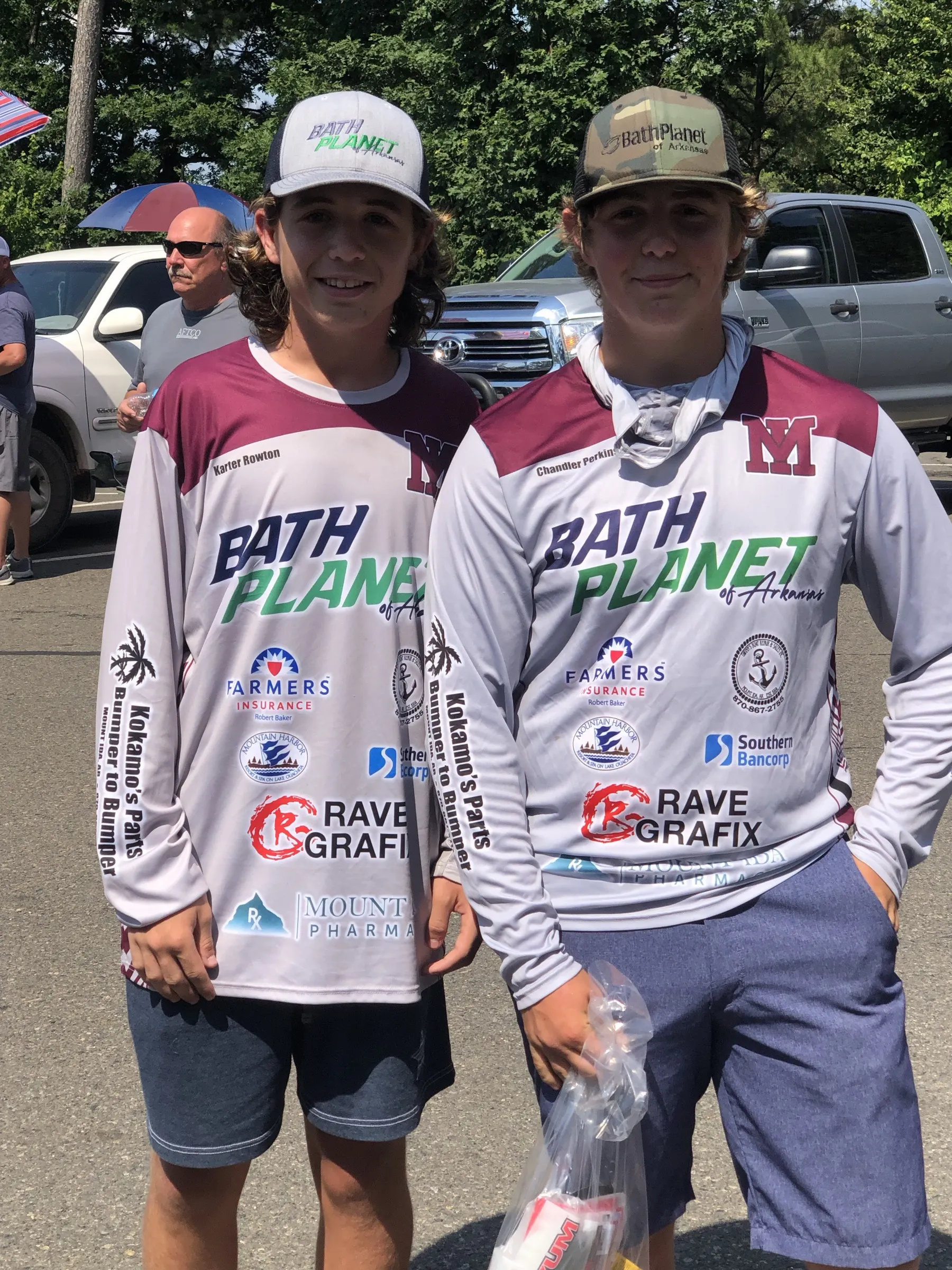 Two young anglers on the Bath Planet of Arkansas sponsored youth bass fishing team