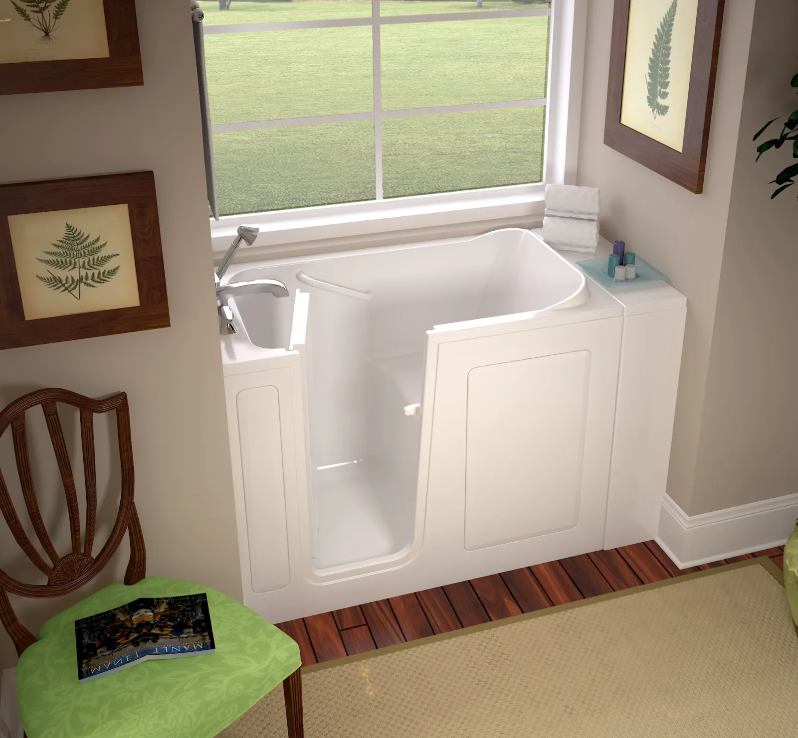 Walk in tub in traditional bathroom
