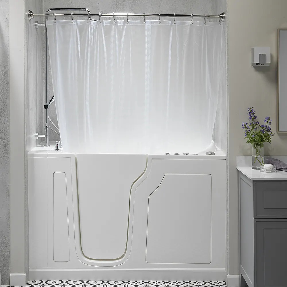 Walk in tub with shower curtain